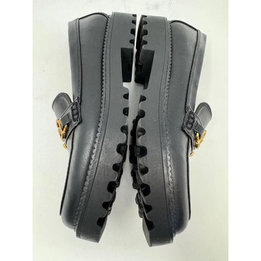 Circus NY by Sam Edelman Deana‎ Black Lug Sole Horsebit Loafers Platform Size 6M